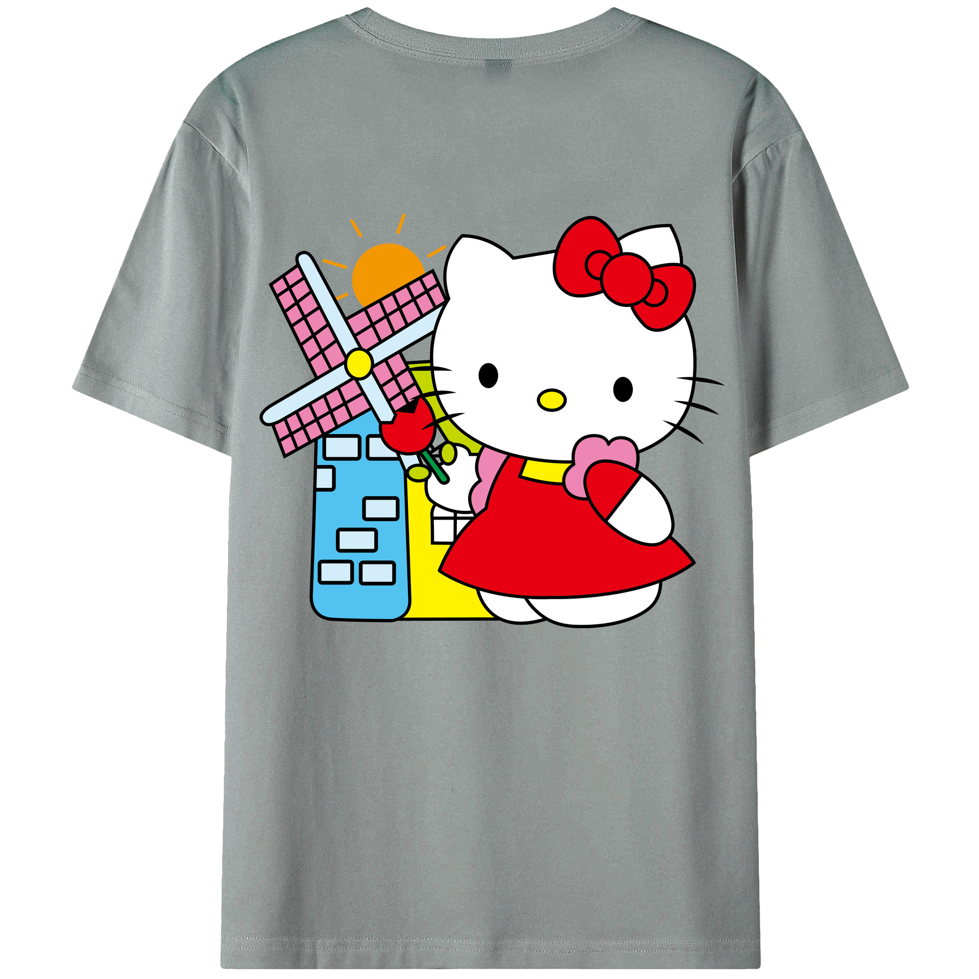 （画像用） Hello Kitty ハローキティ 綿100％ メンズ半袖Tシャツ（バックプリント） 通気性